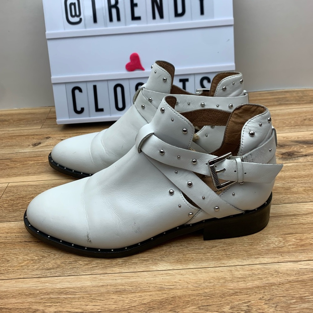 Halogen White Ankle Boots with Silver Studs